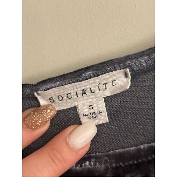 Socialite crushed velour strappy camisole S blue-gray color - Picture 5 of 6